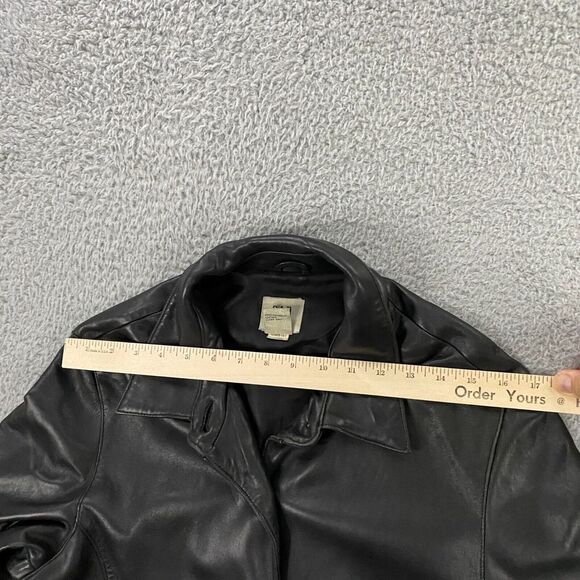 Vintage GAP‎ Leather Jacket Womens Medium Black Button Up Y2K Goth Grunge - Picture 11 of 14